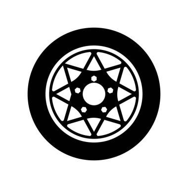 Araba tekeri ikonu. Vektör resmi beyaz arkaplanda izole edildi.