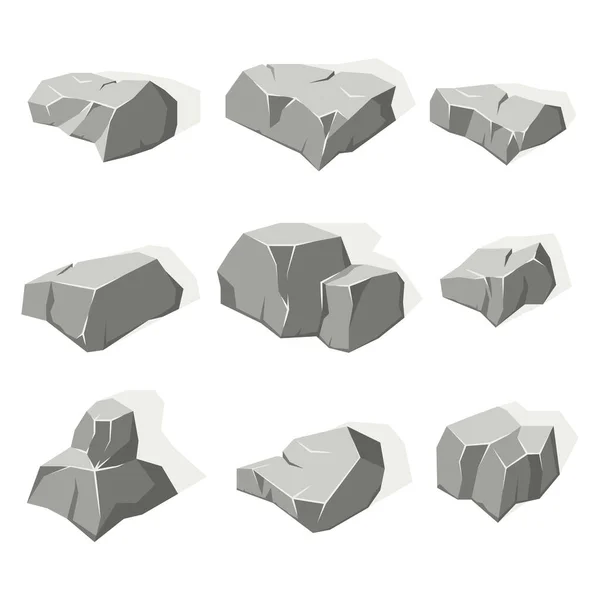 Gesteinssatz Isometrie Granitfelsen Graue Blöcke Vektorgrafik — Stockvektor