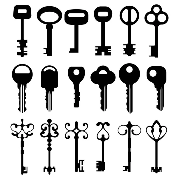 Set Keys White Background Retro Modern Keys Safety Symbol Vector — Stock Vector