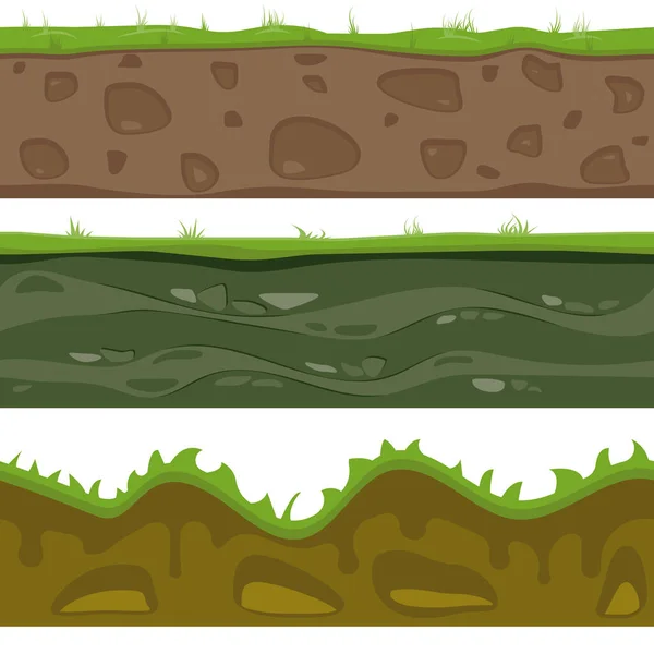 Bodennahtlose Schichten Bodenschicht Mit Gras Und Steinen Die Beschaffenheit Des — Stockvektor