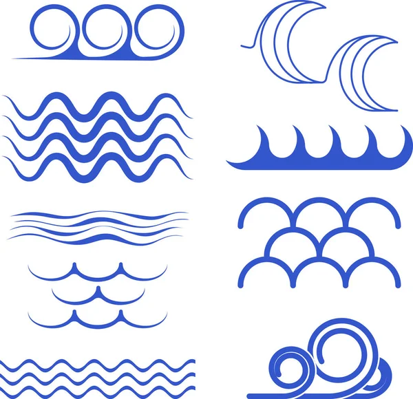 Conjunto Iconos Olas Marinas Elementos Diseño Agua Símbolos Del Océano — Vector de stock