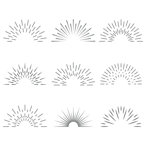 Rayos Solares Amanecer Sol Brilla Fronteras Para Pancartas Logotipo Emblemas — Archivo Imágenes Vectoriales