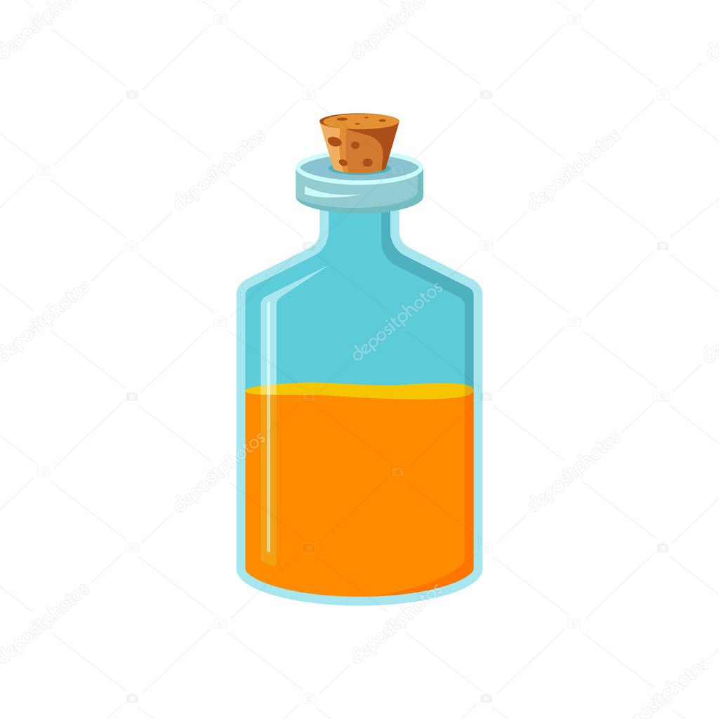 Flask with liquid. Magic alchemical elixir. Witch Drink. Vector image isolated on a white background.