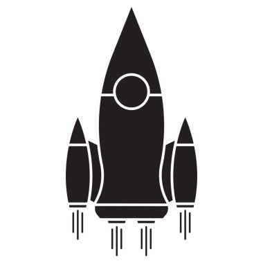 Düz bir roket ikonu. Uzay roketi fırlatıldı. - Uzay gemisi. Vektör.