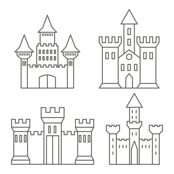Castele Medievale Icoane Liniare Cetatea Conacul Grafica Vectoriala — Vector de stoc