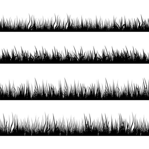 Σκιαγραφίες Χόρτου Τοπίο Λιβαδιών Πανόραμα Μαύρα Φυτά Σύνολο Διανύσματος — Διανυσματικό Αρχείο