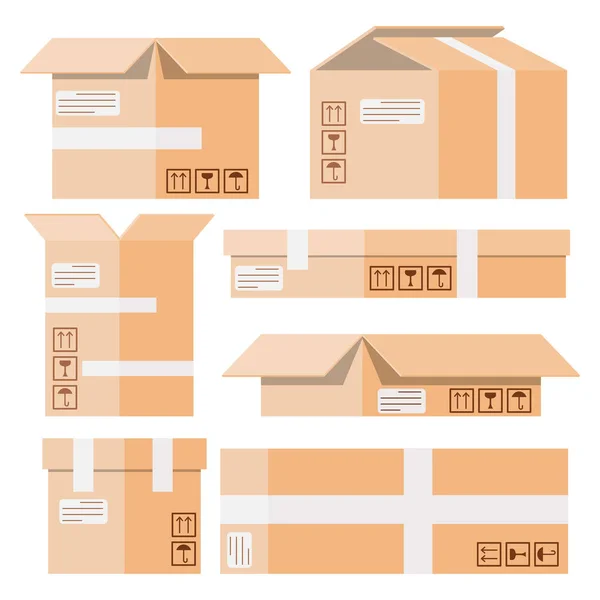 Cutii Carton Pentru Ambalarea Articolelor Livrare Cutie Colete Poștale Marfă — Vector de stoc