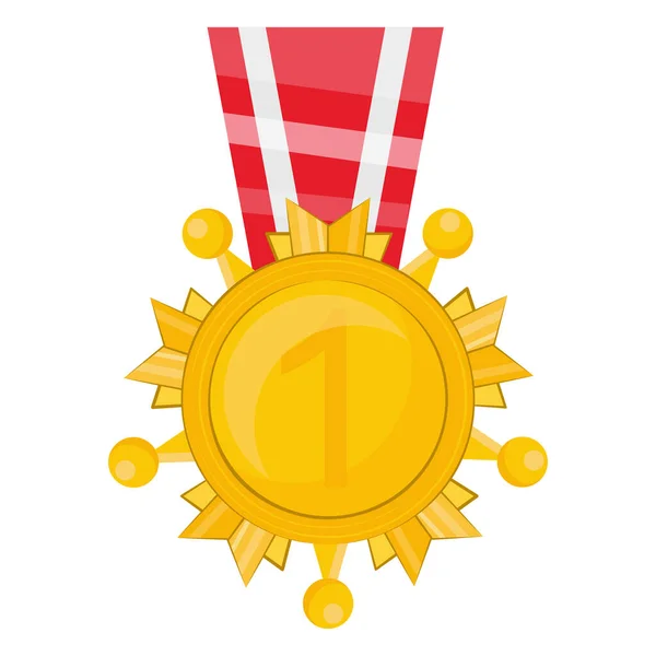 Medalla Oro Con Cinta Roja Para Primer Lugar Medalla Premio — Vector de stock