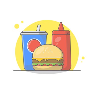 Duble burger ve meşrubatın düz tasarımı