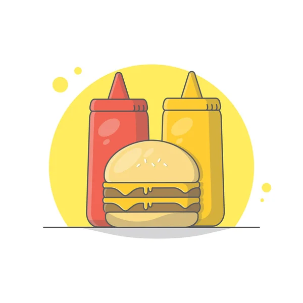 Flat Design Burger Double Meat Double Cheese Burger Sauce Mayonnaise — Stock Vector