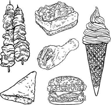 çizilmiş hızlı besin öğeleri el 