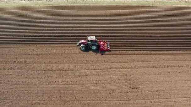 Tractor met schijveneggen op de landbouwgrond — Stockvideo