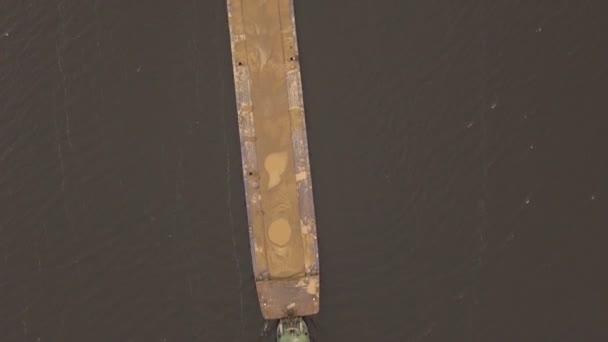 Aerial view barge on the river — Stock Video