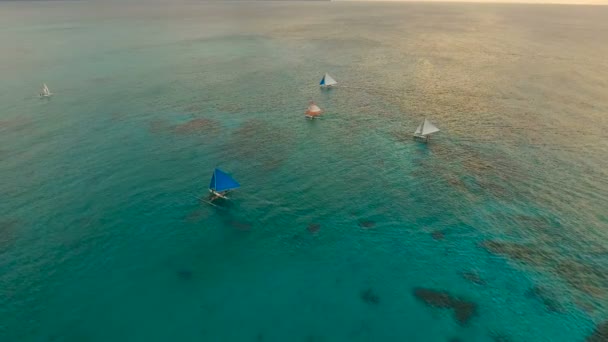 Magnifique Coucher Soleil Sur Mer Vue Aérienne Boracay — Video