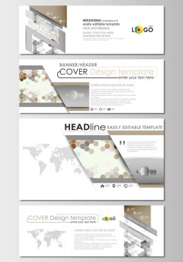 Social media and email headers set, modern banners. Business templates. Cover design template, easy editable, flat layout in popular formats. Gray color background, hexagonal vector texture. clipart