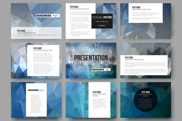 Σετ από 9 πρότυπα για διαφάνειες της παρουσίασης. Αφηρημένο μπλε φόντο πολυγωνικό, πολύχρωμο σκηνικό, σύγχρονο κομψό διάνυσμα υφή. — Διανυσματικό Αρχείο
