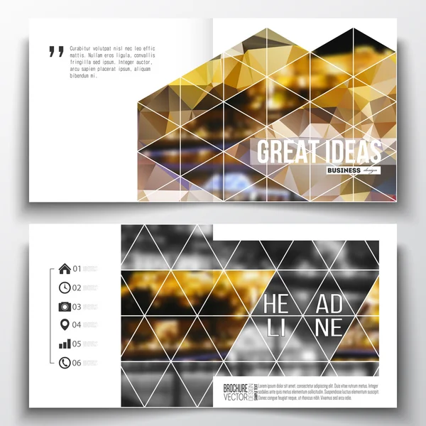 Set of square design brochure template. Colorful polygonal background, blurred image, night city landscape, modern stylish triangular vector texture — Stock fotografie