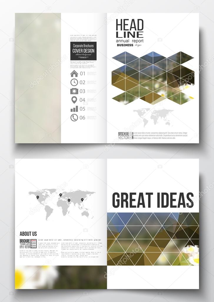 Set of business templates for brochure, magazine, flyer, booklet or annual report. Summer landscape. Colorful polygonal backdrop, blurred background, modern stylish triangle vector texture