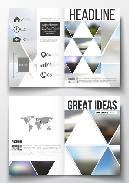 Set di modelli di business per brochure, rivista, volantino, opuscolo o relazione annuale. Astratto sfondo poligonale colorato, paesaggi naturali, geometrico, stile triangolare vettoriale illustrazione — Vettoriale Stock