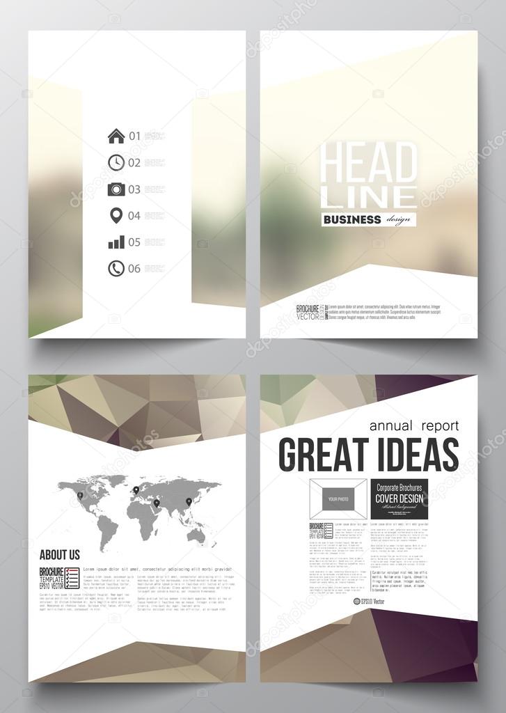 Set of business templates for brochure, magazine, flyer, booklet or annual report. Polygonal background, blurred image. Modern triangular vector texture