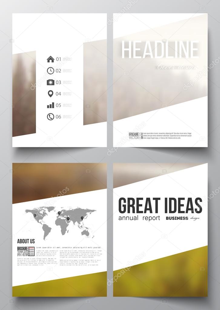 Set of business templates for brochure, magazine, flyer, booklet or annual report. Colorful backdrop, blurred natural background, modern stylish vector texture