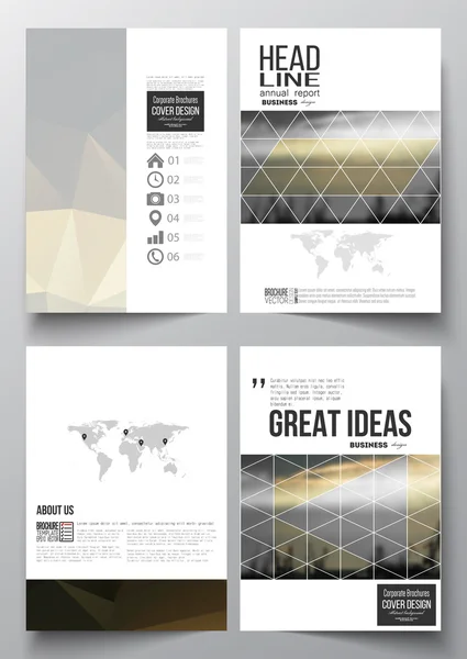 Set of business templates for brochure, magazine, flyer, booklet or annual report. Colorful polygonal background with blurred image, seaport landscape, modern stylish triangular vector texture — Stock Vector