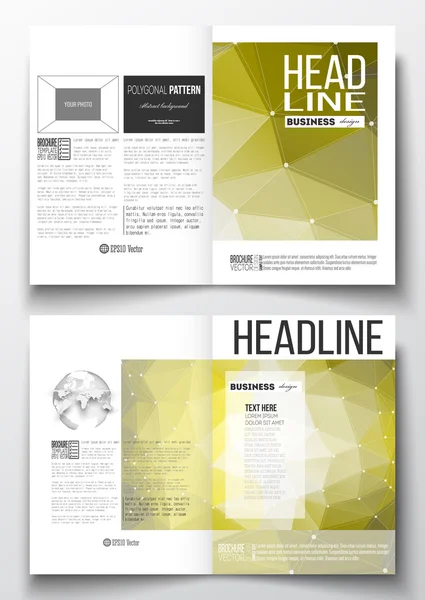 Set van zakelijke templates voor brochure, tijdschrift, flyer, boekje. Moleculaire constructie, verbonden lijnen en stippen, wetenschappelijk patroon op abstracte veelhoekige achtergrond, driehoekige vector textuur — Stockvector