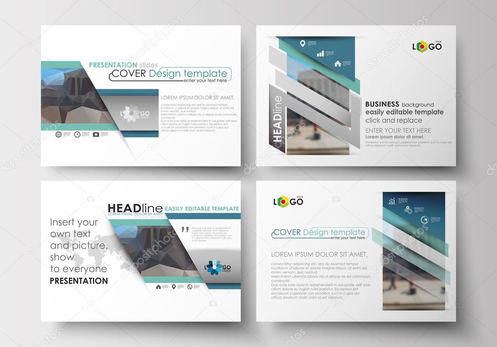 Set of templates for presentation slides. Easy editable layouts in flat design. Abstract business background, blurred image, urban landscape, modern stylish vector.