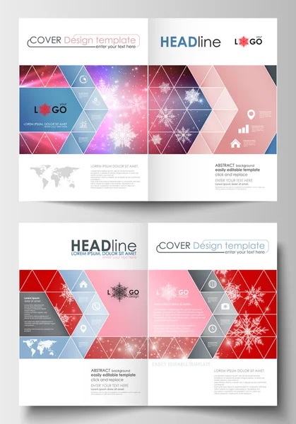 Modelli di business per brochure, magazine, flyer, booklet. Modello di design della copertina, layout piatto astratto e vuoto facilmente modificabile in formato A4. Decorazione natalizia, sfondo vettoriale con fiocchi di neve lucidi . — Vettoriale Stock