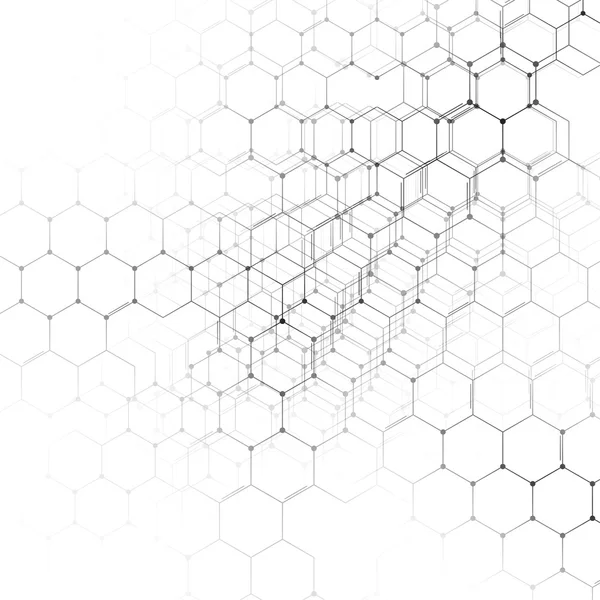 Química padrão 3D, estrutura molecular hexagonal em branco, pesquisa médica científica. Conceito de medicina, ciência e tecnologia. Design de movimento. Fundo geométrico abstracto . —  Vetores de Stock