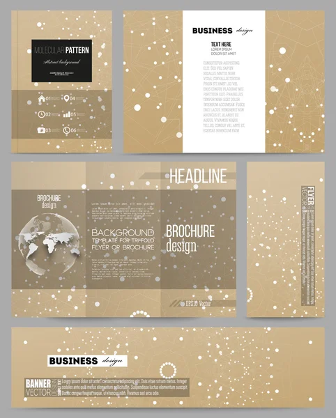 Set of business templates for presentation, brochure, flyer or booklet. Abstract polygonal backdrop with connecting dots and lines, golden background, connection structure. Digital, science vector — Stockový vektor