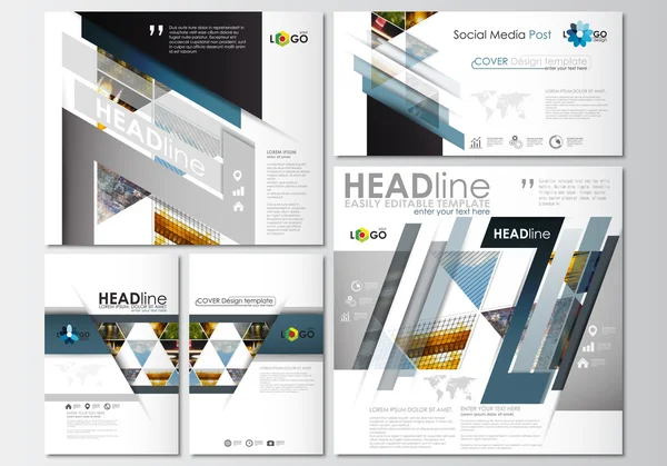 Pos media sosial siap. Templat bisnis. Templat desain sampul, mudah disunting, tata letak datar dalam format populer. Latar belakang warna abstrak dari lanskap alam, gaya segitiga geometris . - Stok Vektor