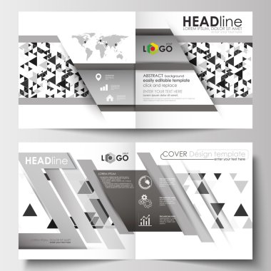 İş şablonları kare broşür, dergi, broşür, kitapçık ya da faaliyet raporu için. Broşür kapak, düz düzen, kolay düzenlenebilir. Üçgen tasarım arka plan, modern gri renk poligonal vektör.