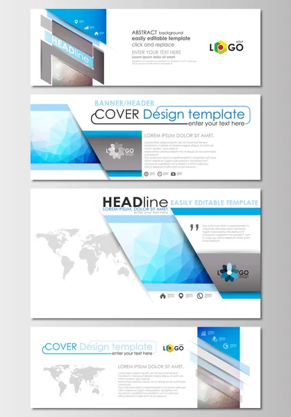 stock vector Modern social media banners, email headers. Business templates. Cover design, easy editable, flat layout in popular formats. Abstract triangles, blue triangular background, colorful polygonal vector.