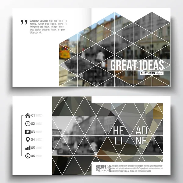 Set of annual report business templates for brochure, magazine, flyer or booklet. Polygonal background, blurred image, urban landscape, cityscape, modern triangular texture — Stock Vector
