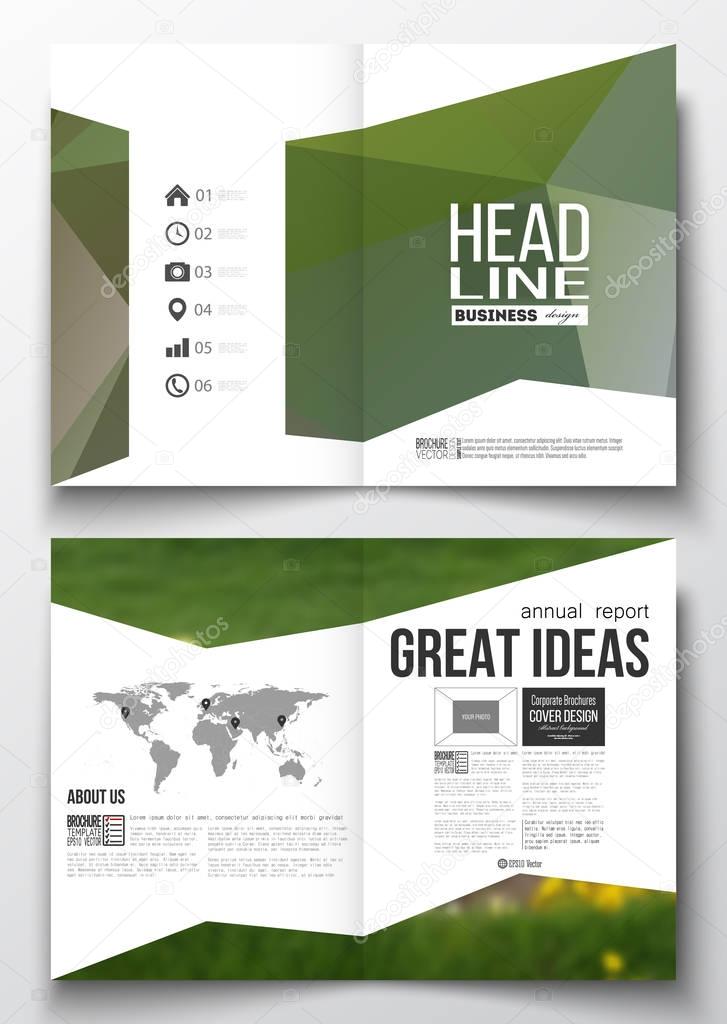Set of business templates for brochure, magazine, flyer, booklet or annual report. Polygonal floral background, modern triangular texture