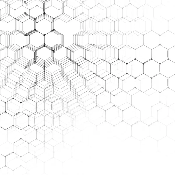 Química padrão 3D, estrutura molecular hexagonal em branco, pesquisa médica científica. Conceito de medicina, ciência e tecnologia. Design de movimento. Fundo geométrico abstracto . — Vetor de Stock