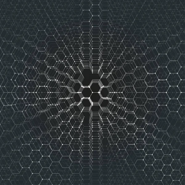化学 3 d パターン、黒、科学的な医学研究上の六角形の分子構造。薬、科学および技術のコンセプトです。モーション デザイン。幾何学的な抽象的な背景. — ストックベクタ
