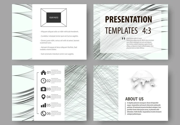 Reeks zakelijke sjablonen voor presentatie dia's. Gemakkelijk bewerkbaar lay-outs, vectorillustratie. Abstract golven, lijnen en curven. Grijze kleur achtergrond. Motion design. — Stockvector