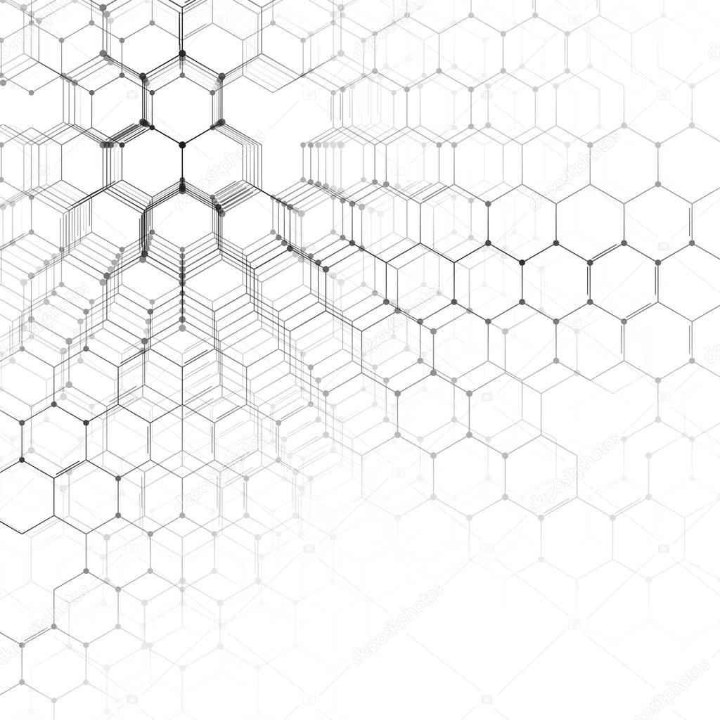 Chemistry 3D pattern, hexagonal molecule structure on white, scientific medical research. Medicine, science and technology concept. Motion design. Geometric abstract background.