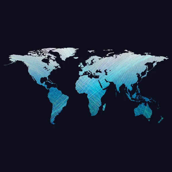 Blauer Hintergrund mit Weltkarte, abstrakten Wellen, Linien, Kurven. Bewegungsdesign. Vektordekoration. — Stockvektor