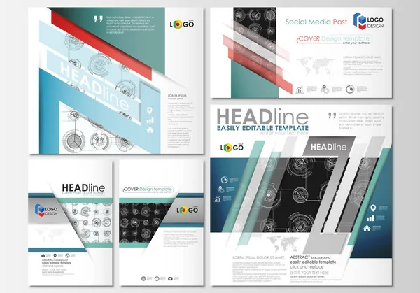 Posts de mídia social definidos. Modelos de negócios. Modelo de estilo simples editável fácil, layouts. Design de alta tecnologia, sistema de conexão. Conceito de ciência e tecnologia. Futurista fundo vetor abstrato . — Vetor de Stock