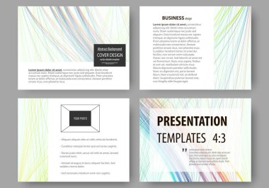 İş şablonları sunma kaymak için kümesi. Kolay düzenlenebilir düzenler, vektör çizim. Renkli arka plan ile soyut dalgalar, satırları. Parlak renk eğrileri. Hareket tasarımı.