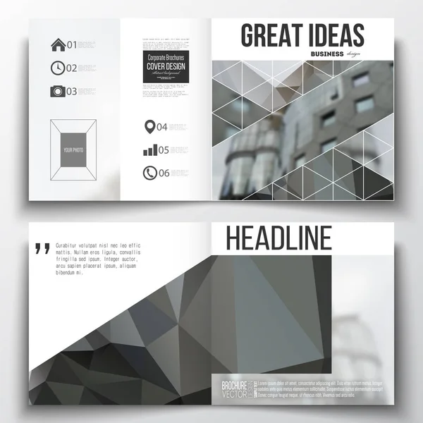 Set of square design brochure template. Polygonal background, blurred image, urban landscape, modern stylish triangular vector texture — Stock Vector