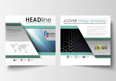 Broşür, dergi, el ilanı, rapor tasarım şablonları square için. Broşür kapak, kolay düzenlenebilir vektör düzeni. Kimya desen, altıgen molekül yapısı. Tıp, bilim ve teknoloji kavramı.