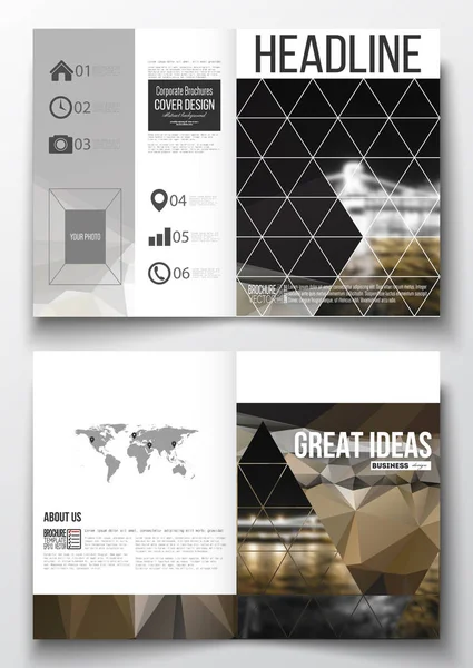 Set of business templates for brochure, magazine, flyer, booklet or annual report. Colorful polygonal background, blurred image, night city landscape, modern stylish triangular vector texture — Stock Vector