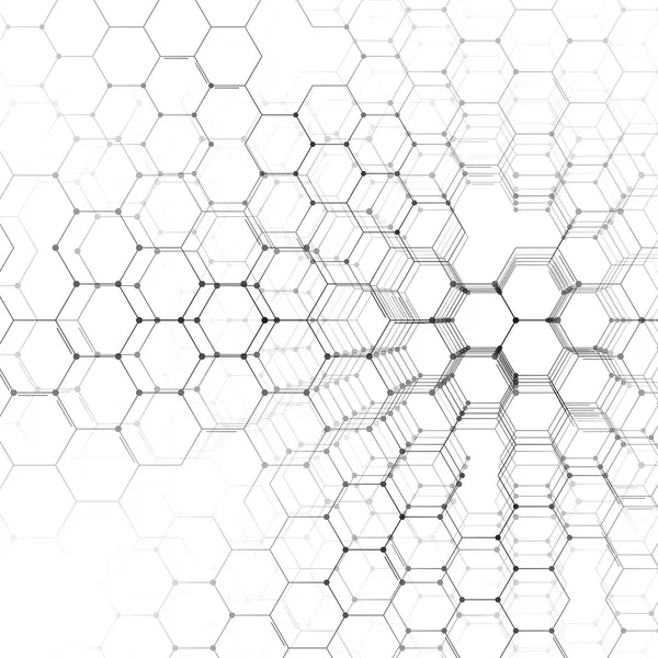 Patrón de química 3D, estructura de moléculas hexagonales en blanco, investigación médica científica. Concepto de medicina, ciencia y tecnología. Diseño de movimiento. Fondo abstracto geométrico . — Archivo Imágenes Vectoriales
