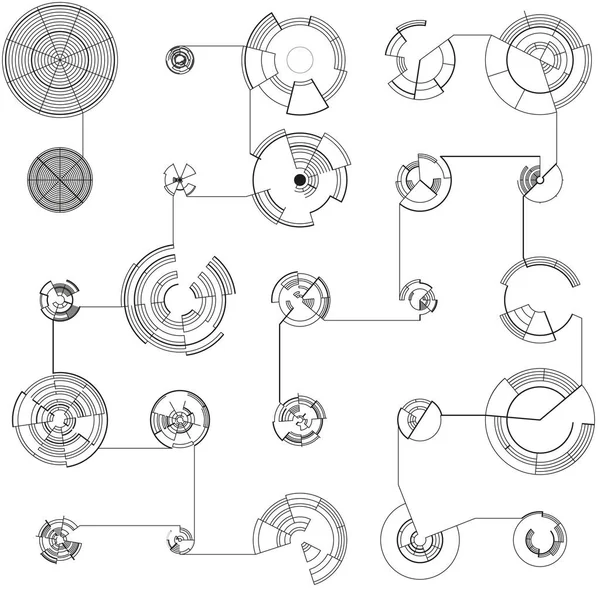 Abstrakta hud element på vit bakgrund. Högteknologiska motion design, runda gränssnitt, ansluta systemet. Vetenskap och teknik koncept. Futuristiska vektor dekoration. — Stock vektor