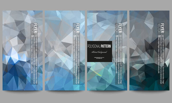 Set of flyers. Abstract blue polygonal background, colorful backdrop, modern stylish vector texture.