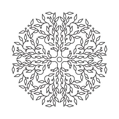 Soyut siyah renk logo tasarımı, beyaz arka plan üzerinde izole şablonu. Daire amblemi yaprakları ile yaptı. Spa konsept monogram lineer tarzda. Vektör dekorasyon moda, kozmetik, güzellik endüstrisi için